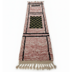 Handmade Moroccan Runner Rug – Dusty Rose with Checkerboard Design | 8.2 x 2.3 ft (2.5 x 0.7 m) | Wool Hallway & Entryway Carpet