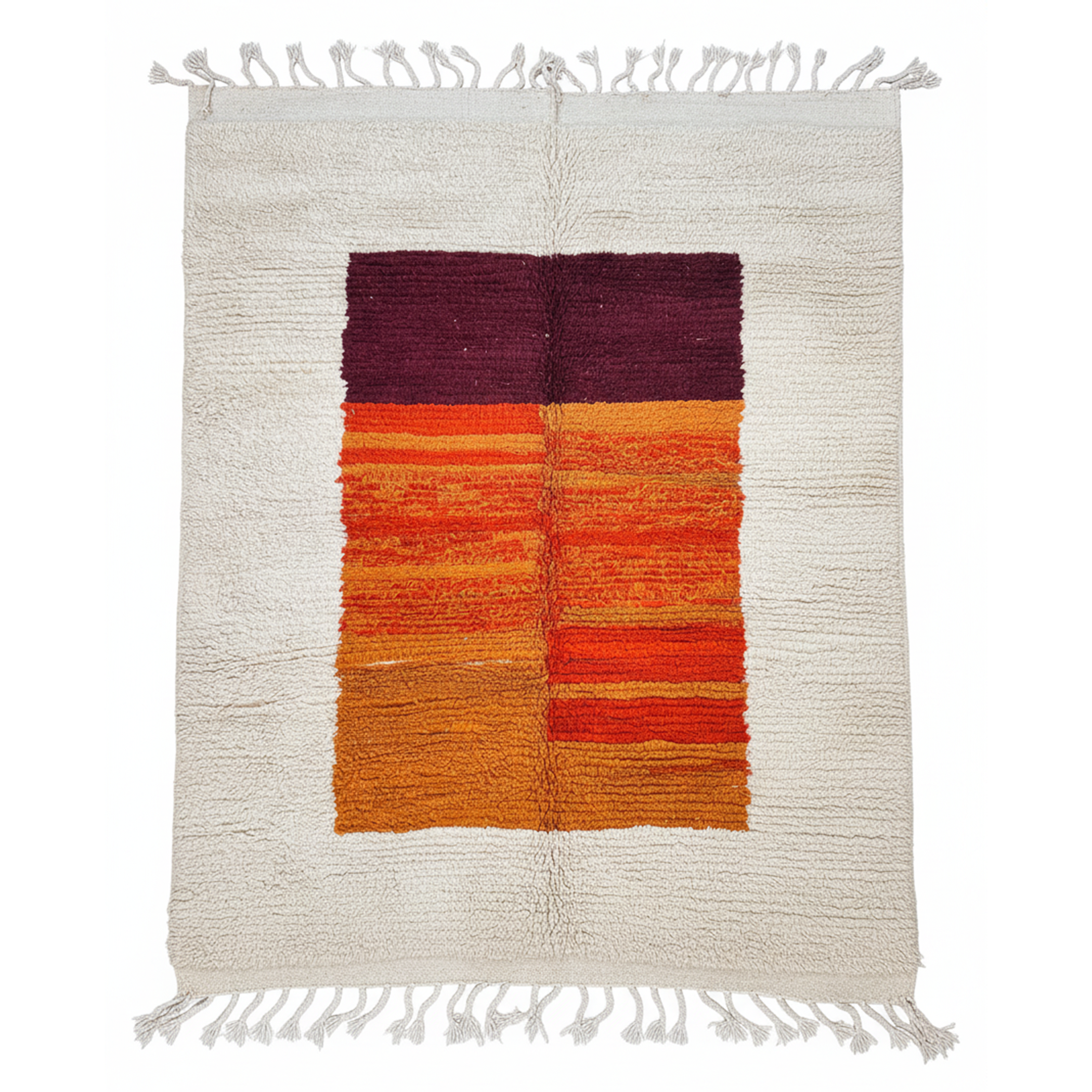 Handwoven Moroccan Berber Rug – 5.9’ × 7.5’ (180 × 230 cm) | High-Pile Wool Accent Rug | Sunset-Inspired Color Block