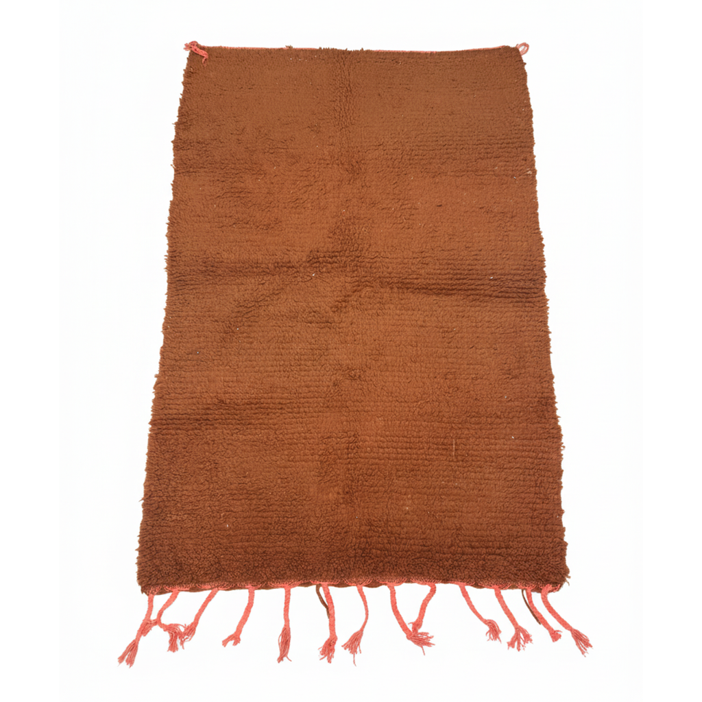 Handcrafted Moroccan Berber Rug – Rust & Coral High-Pile Wool | 3.9’ × 6’ (120 × 185 cm) | Plush Accent Rug