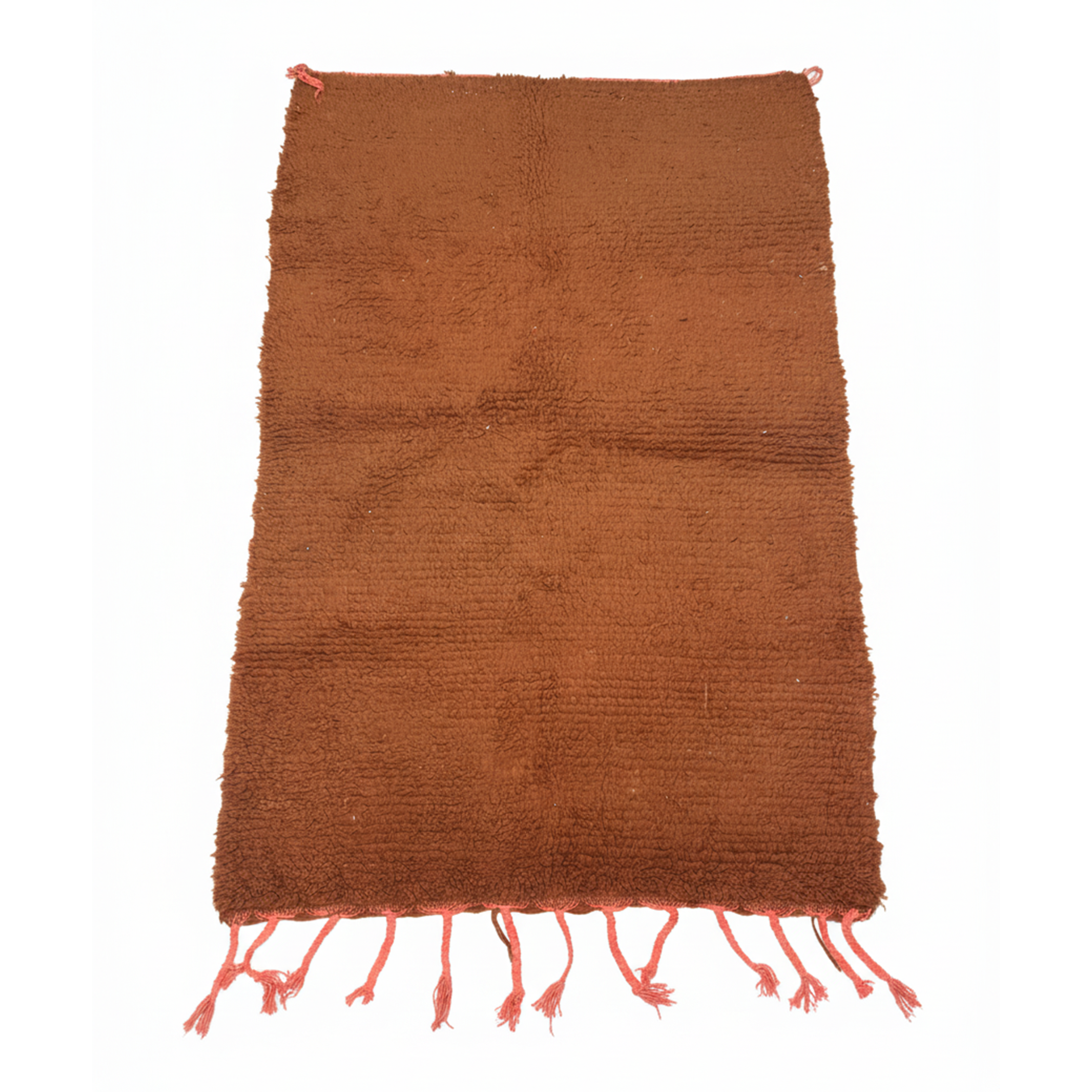 Handcrafted Moroccan Berber Rug – Rust & Coral High-Pile Wool | 3.9’ × 6’ (120 × 185 cm) | Plush Accent Rug