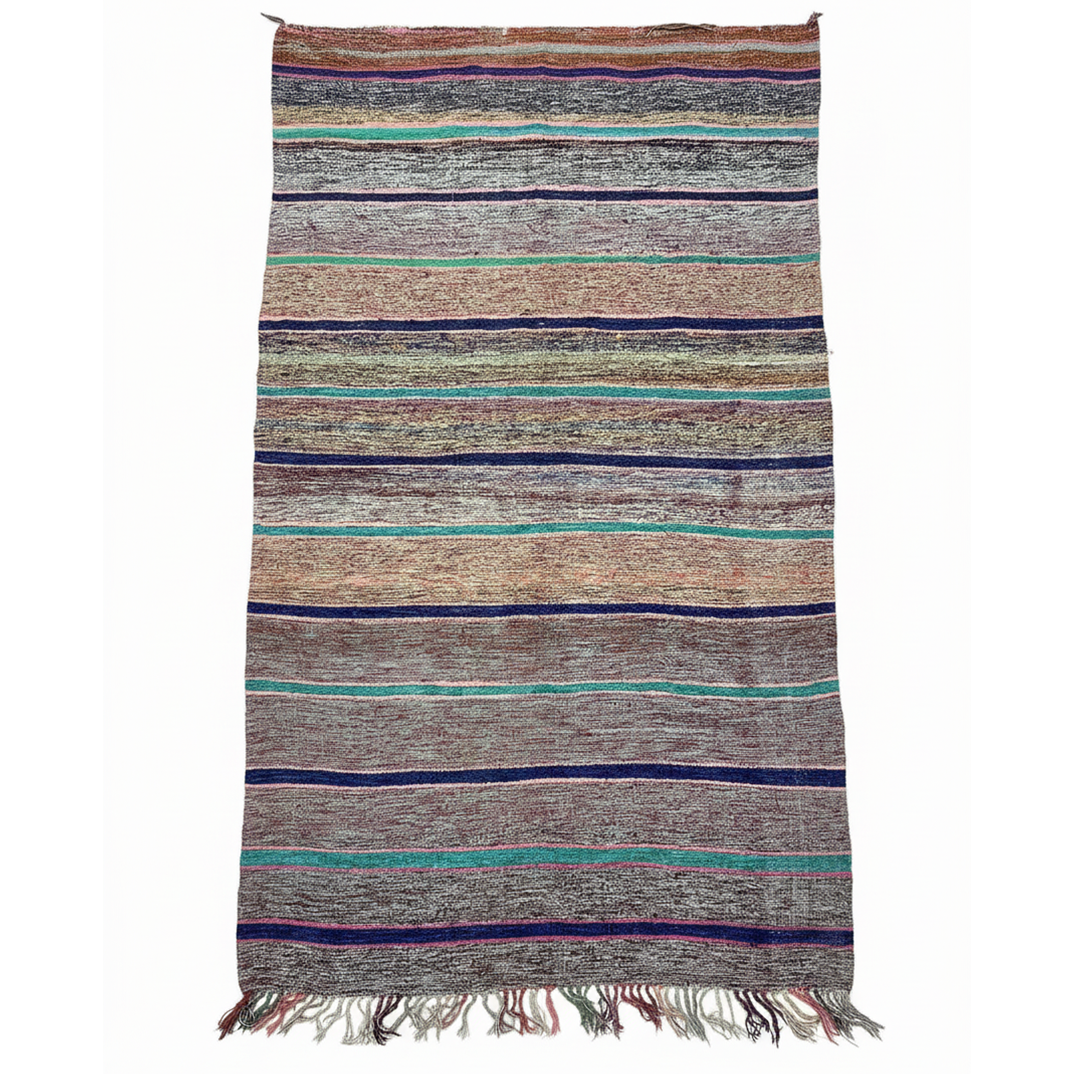 Vintage Carpet, Moroccan Hanbel Rug – Bright Flatweave Rug, Handknitted Natural Wool Carpet 5.2 x 7.5 ft (1.6 x 2.3 m) | Unique  Handmade Rug