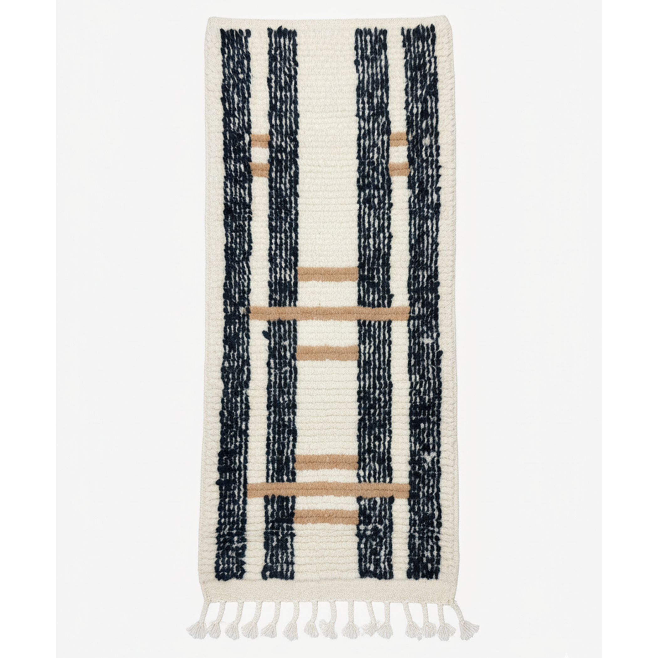 Handcrafted Moroccan-Style Runner Rug – Modern Boho Striped Design | 4.9’ × 2.1’ (150 × 65 cm) | Plush Wool Accent Rug
