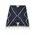 Charming Black Moroccan Rug , Simple & Clean Wool Area Rug – Handmade Black with White Lines Berber Pattern | 4.8 x 7.5 ft (1.45 x 2.3 m) | Modern Boho Living Room, Bedroom & Hallway Rug