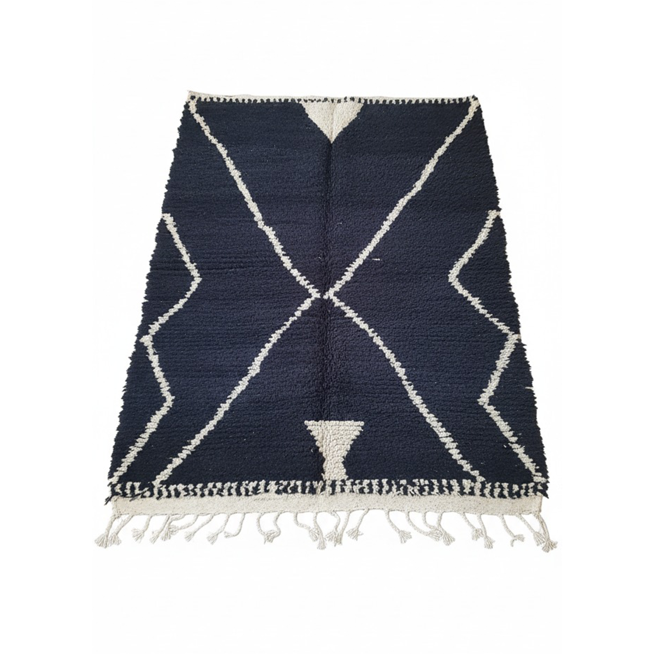 Charming Black Moroccan Rug , Simple & Clean Wool Area Rug – Handmade Black with White Lines Berber Pattern | 4.8 x 7.5 ft (1.45 x 2.3 m) | Modern Boho Living Room, Bedroom & Hallway Rug