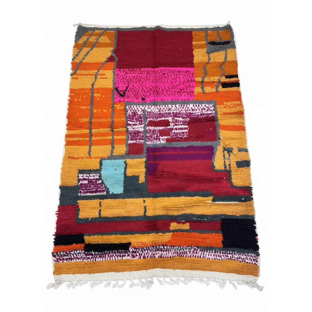 Handcrafted Moroccan Berber Rug – Abstract Color Block Design | 5’ × 8’ (150 × 240 cm) | Vibrant Modern Boho Statement