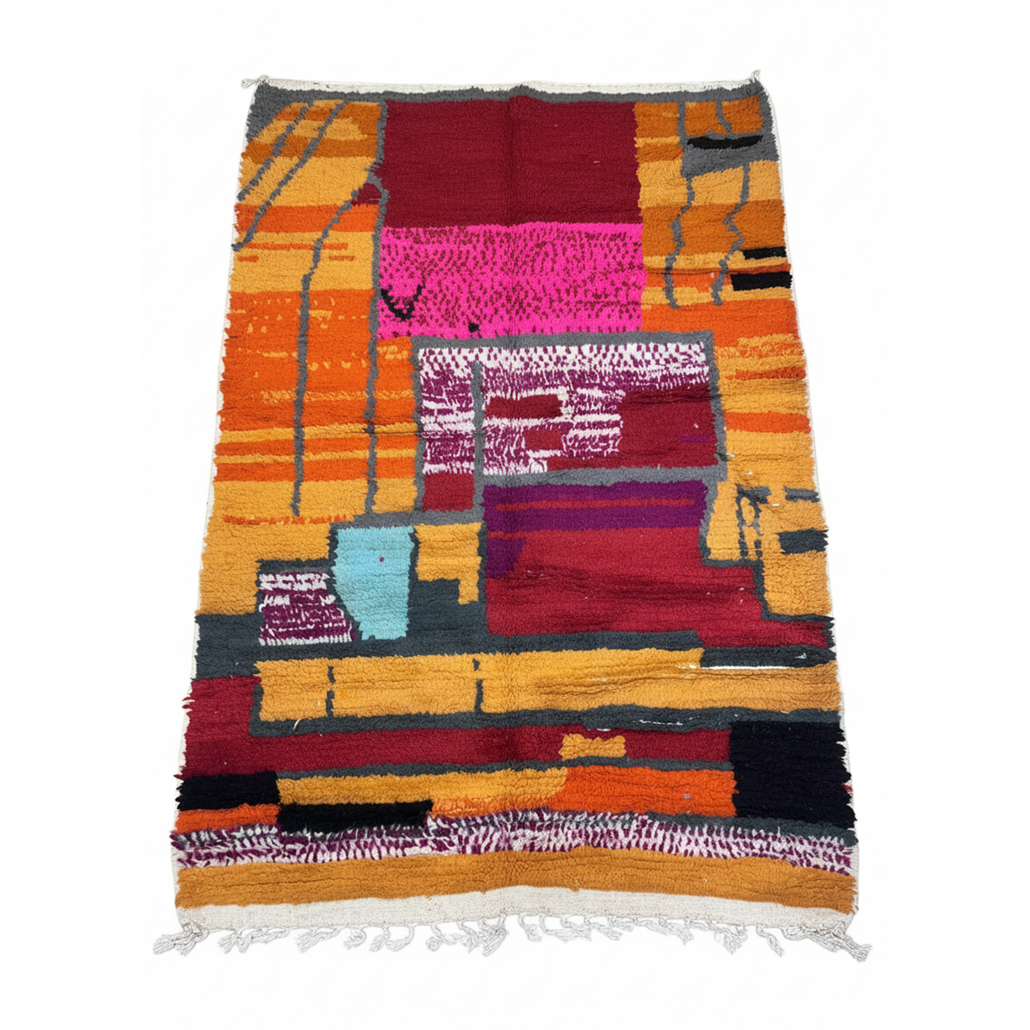Handcrafted Moroccan Berber Rug – Abstract Color Block Design | 5’ × 8’ (150 × 240 cm) | Vibrant Modern Boho Statement