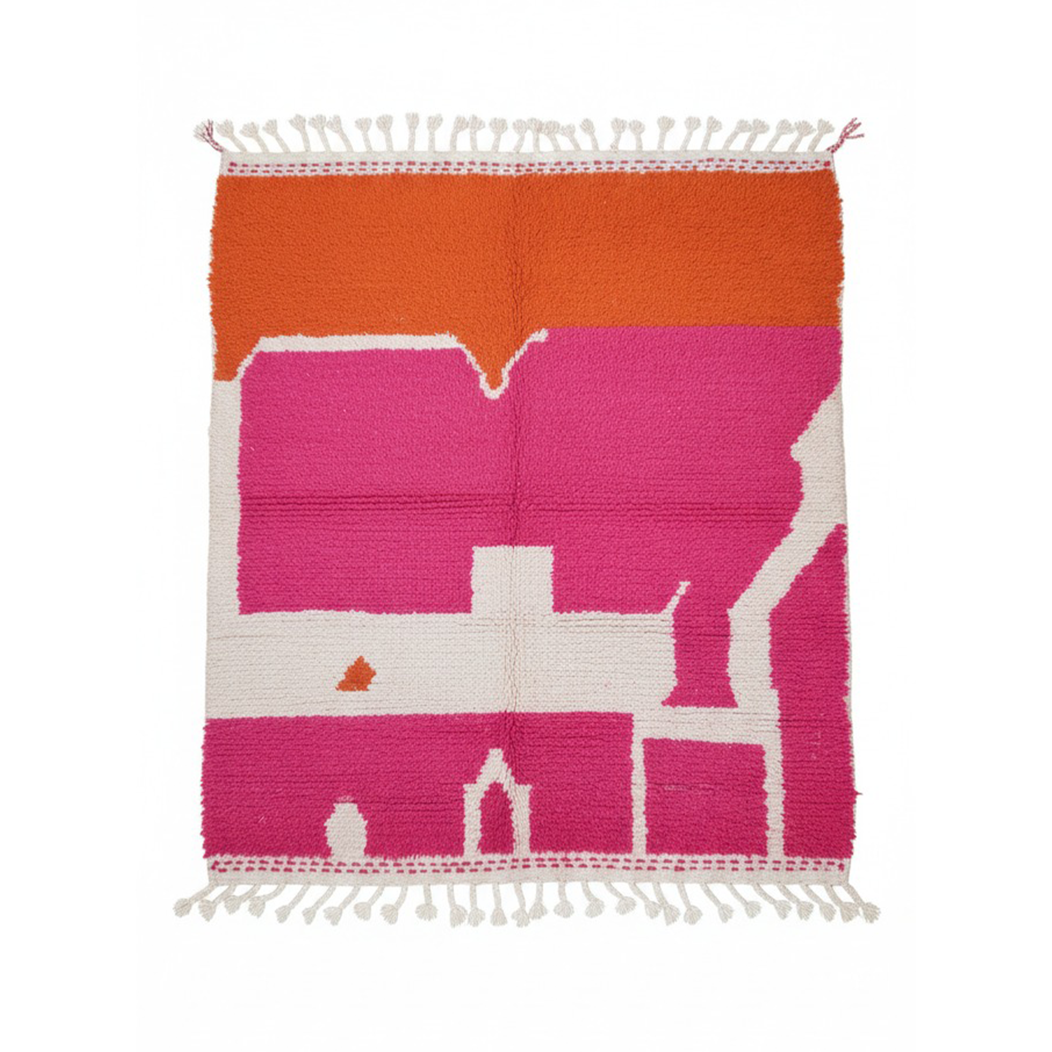 Unique Handmade Moroccan Wool Area Rug – Vibrant Pink, Orange & White | 5.9 x 4.9 ft (1.8 x 1.5 m) | Boho Modern Living Room, Bedroom & Pink Décor Accent