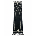 Black Moroccan Runner Rug, Handmade Abstract Rug White Berber Signs – Wool Hallway Carpet | 2 x 10 ft (0.6 x 3.0 m)