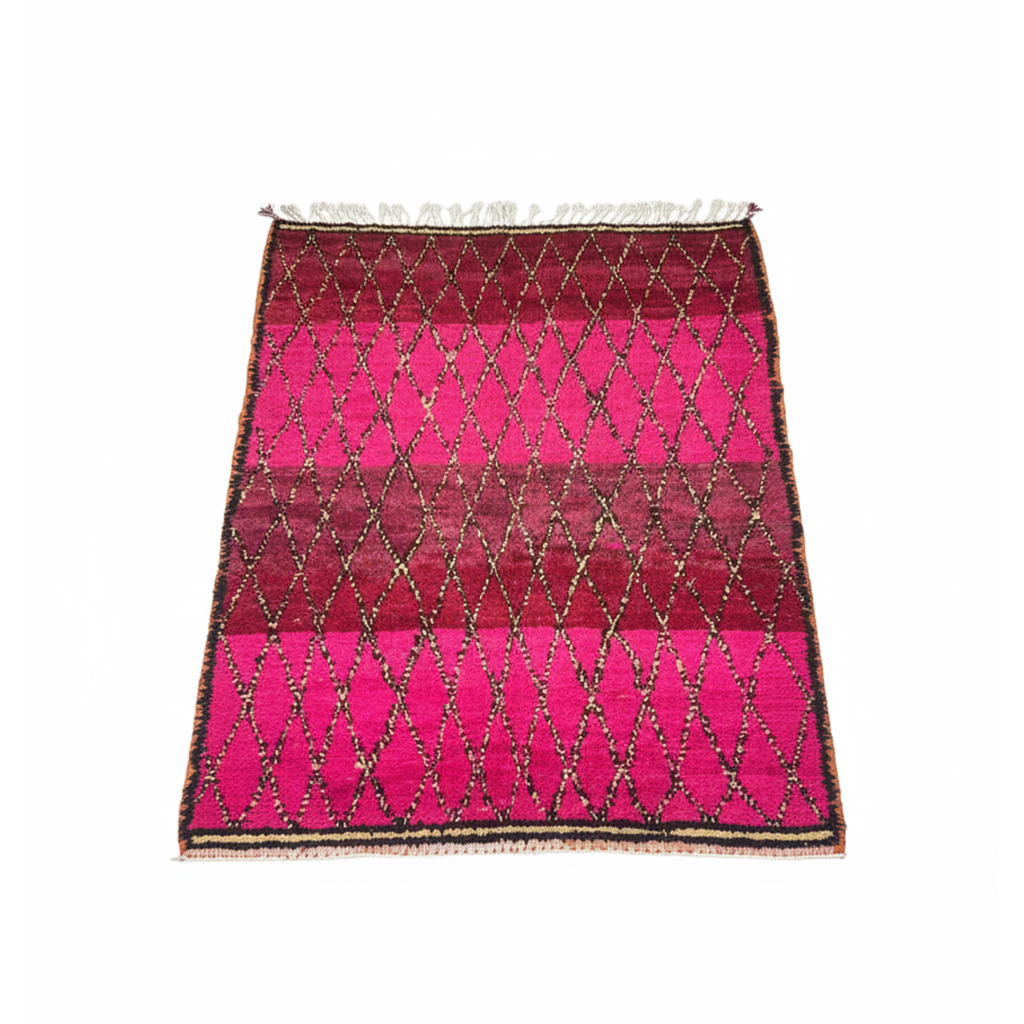 Handwoven Moroccan Berber Rug – Fuchsia & Crimson Diamond Lattice | 5.2’ × 6.9’ (160 × 210 cm) | Wool Area Rug