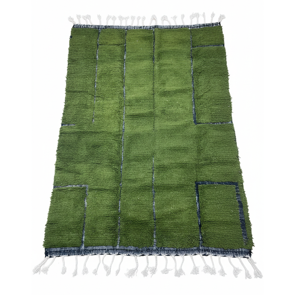 Handmade Green Area Rug, Moroccan Wool Carpet – Natural Warm Rug for Living Room & Bedroom Carpet | 3 x 2.4 m (9.8 x 7.8 ft)