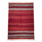 Vintage Moroccan Kilim Hanbel Rug – Handwoven Wool Flatweave Carpet | 9.7 x 6.2 ft (2.95 x 1.9 m) | Red, Grey & Orange Rustic Berber Stripe