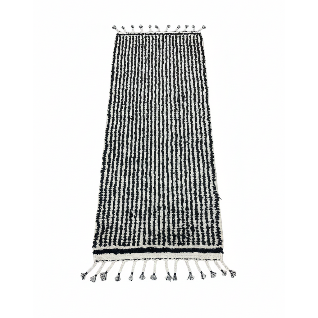 Handmade Runner Rug – Modern Wool Carpet Linen Black and White Hallway & Entryway Rug | 1.5 x 2 m (5 x 6.6 ft)