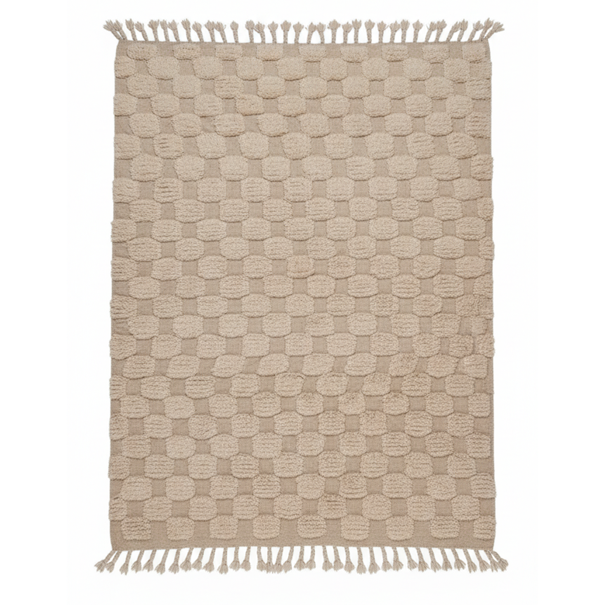 Handmade Beige/White Area Rug – 5.6’ × 8.66’ (172 × 264 cm) | Moroccan hand Tufted  Checkered Rug for living room | Boho Bedroom rugs & Scandinavian Decor Carpet