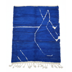 Authentic Moroccan Carpet - Handmade Wool Area Rugs – Blue Rug with White Line Pattern Relief | 6.1 x 8.0 ft (1.85 x 2.45 m) | Modern Boho Living Room, Bedroom & Area Rug