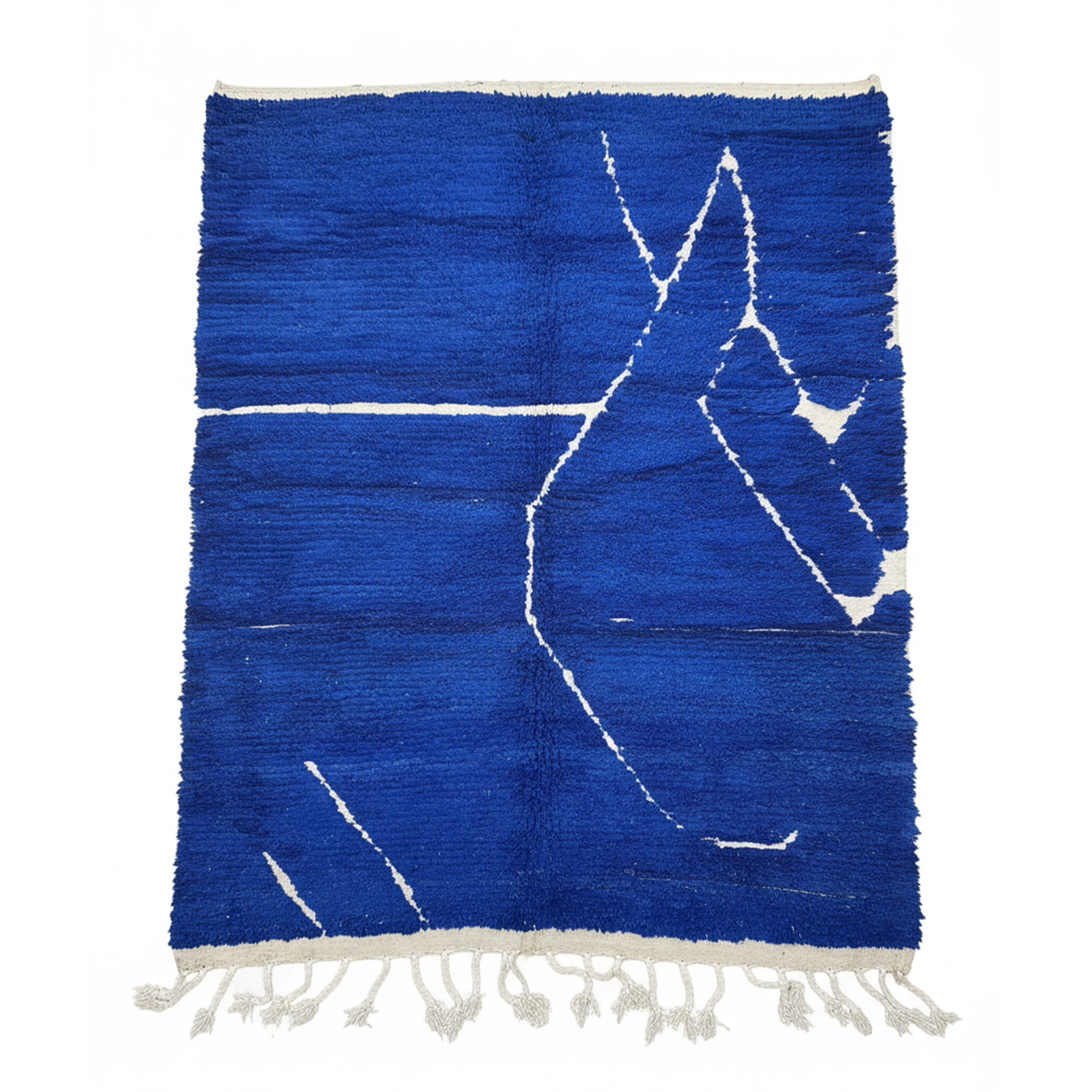 Authentic Moroccan Carpet - Handmade Wool Area Rugs – Blue Rug with White Line Pattern Relief | 6.1 x 8.0 ft (1.85 x 2.45 m) | Modern Boho Living Room, Bedroom & Area Rug