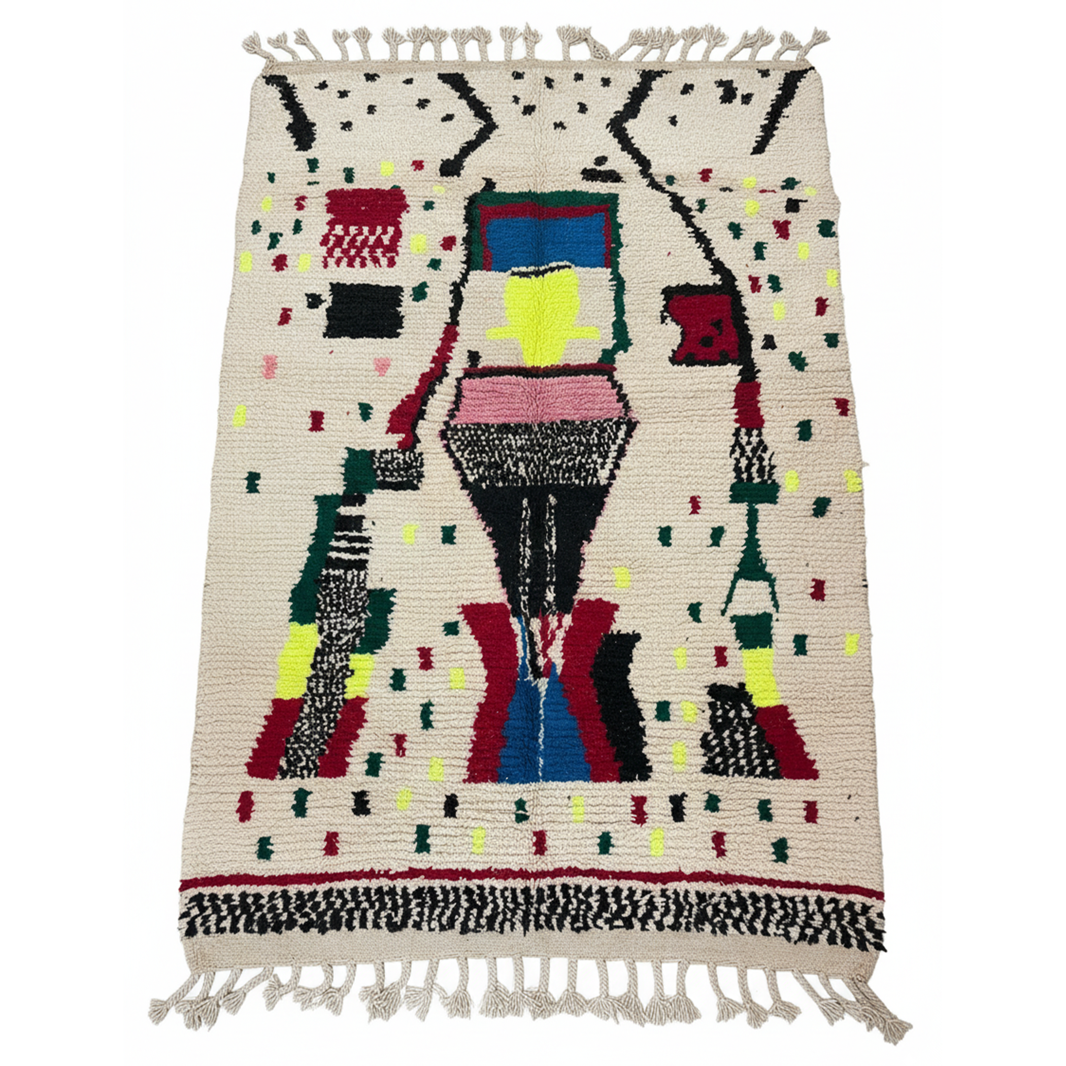Hand-Knotted Moroccan Azilal Rug – Vibrant Abstract Totem Design | 7.9 x 4.9 ft (2.4 x 1.5 m) | Plush Wool Statement Rug