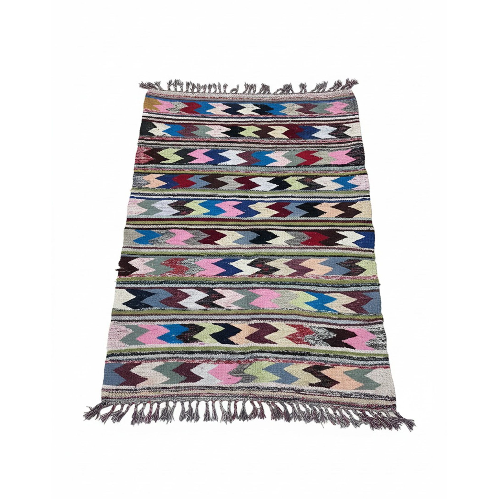 Vintage Moroccan Colorful Rug – Handira Runner Rug / Taznakht Wool Carpet | 3.6 x 5.1 ft (1.1 x 1.55 m) | Handmade entryway rug Luxury Boho Accent Rug