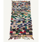 Handmade Moroccan Boucherouite Runner Rug – Colorful Shaggy Rag Rug | 3.6 x 8.2 ft (1.1 x 2.5 m) | Eclectic Boho Hallway Carpet