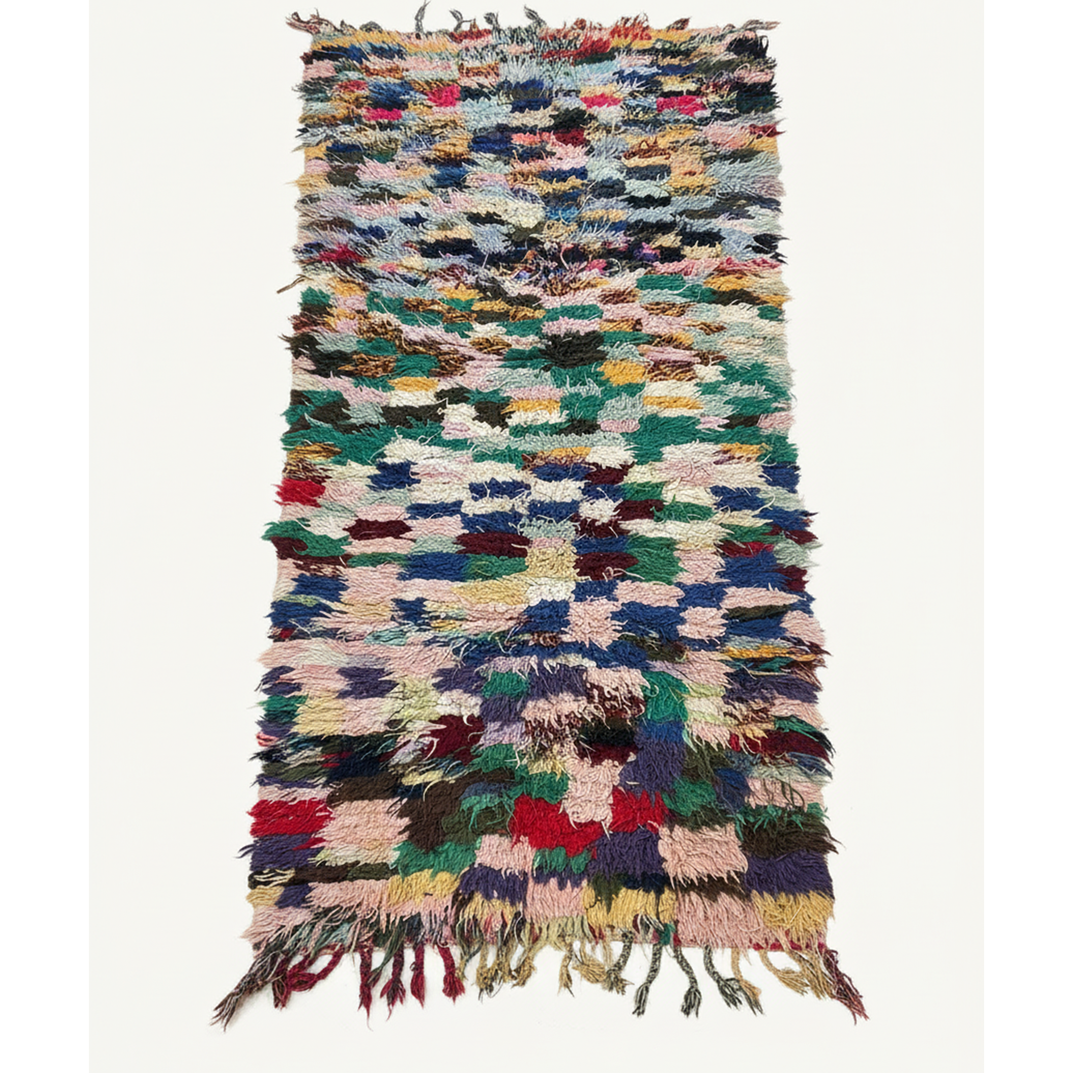Handmade Moroccan Boucherouite Runner Rug – Colorful Shaggy Rag Rug | 3.6 x 8.2 ft (1.1 x 2.5 m) | Eclectic Boho Hallway Carpet