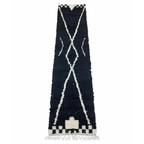 Handcrafted Moroccan Berber Runner Rug – Black & Cream Geometric | 2’ × 9.5’ (60 × 290 cm) | Modern Boho Hallway Runner