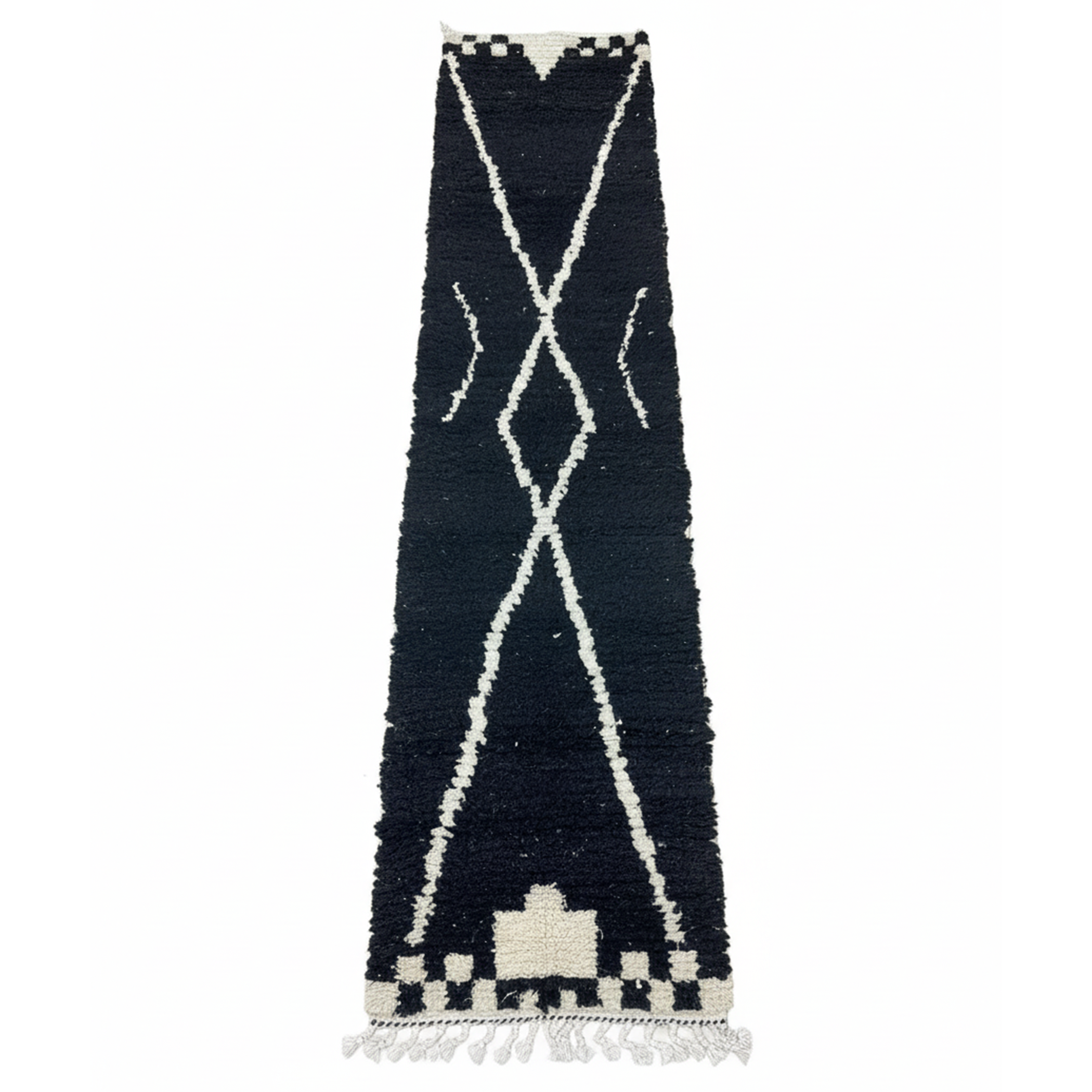 Handcrafted Moroccan Berber Runner Rug – Black & Cream Geometric | 2’ × 9.5’ (60 × 290 cm) | Modern Boho Hallway Runner