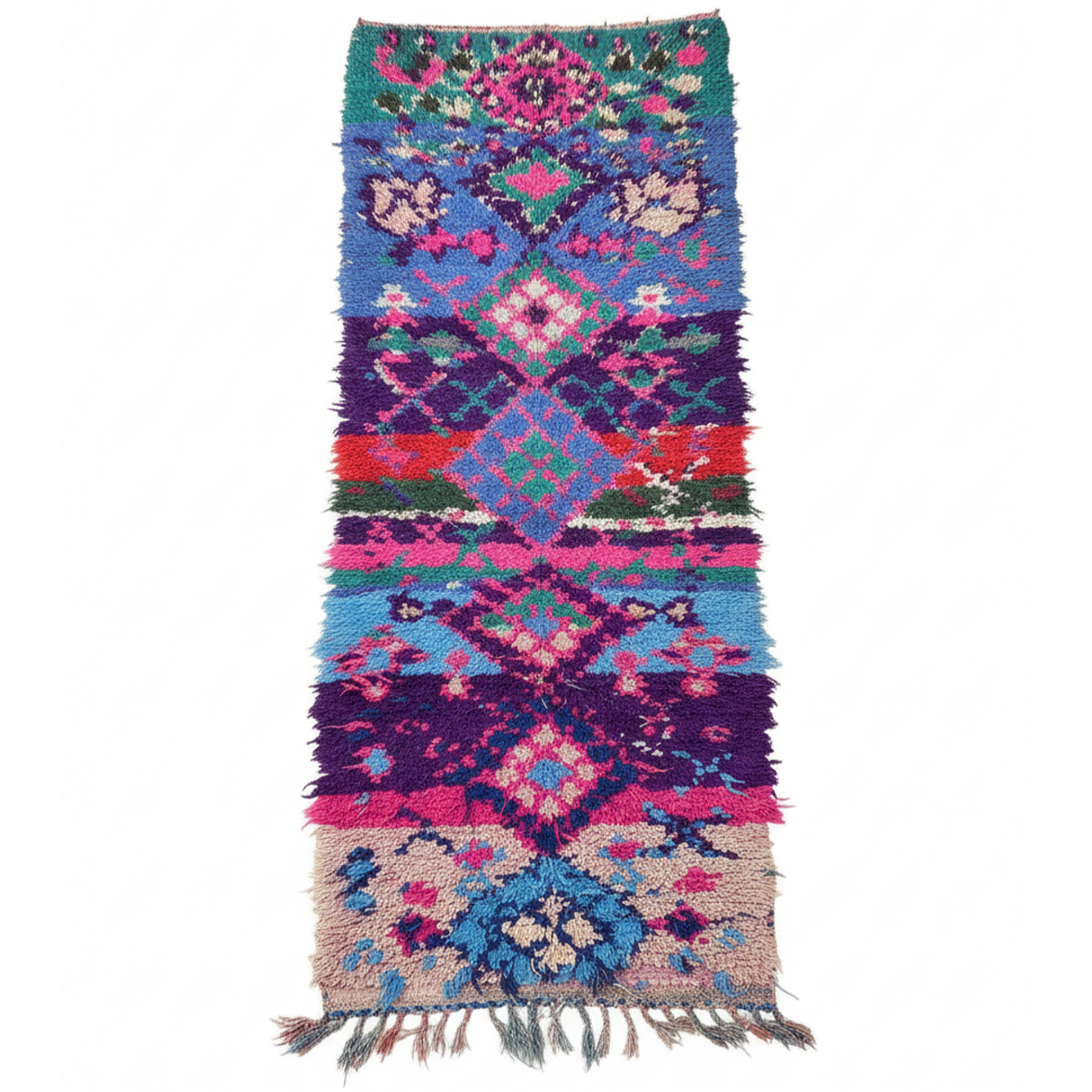Vintage Moroccan Boucherouite Runner Rug – Handmade Shaggy Wool & Textile Carpet | 2.8 x 8.8 ft (0.85 x 2.7 m) | Colorful Boho Eclectic