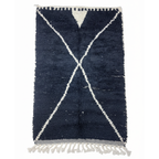 Handmade Moroccan Berber Rug – Black & Ivory Geometric 'X' Design | 4’ × 6.5’ (120 × 200 cm) | Plush Wool Area Rug