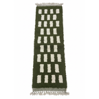 Handmade Moroccan Runner Rug – Olive Green with Cream Geometric Pattern | 7.5 x 2.1 ft (2.3 x 0.65 m) | Wool Hallway & Entryway Carpet