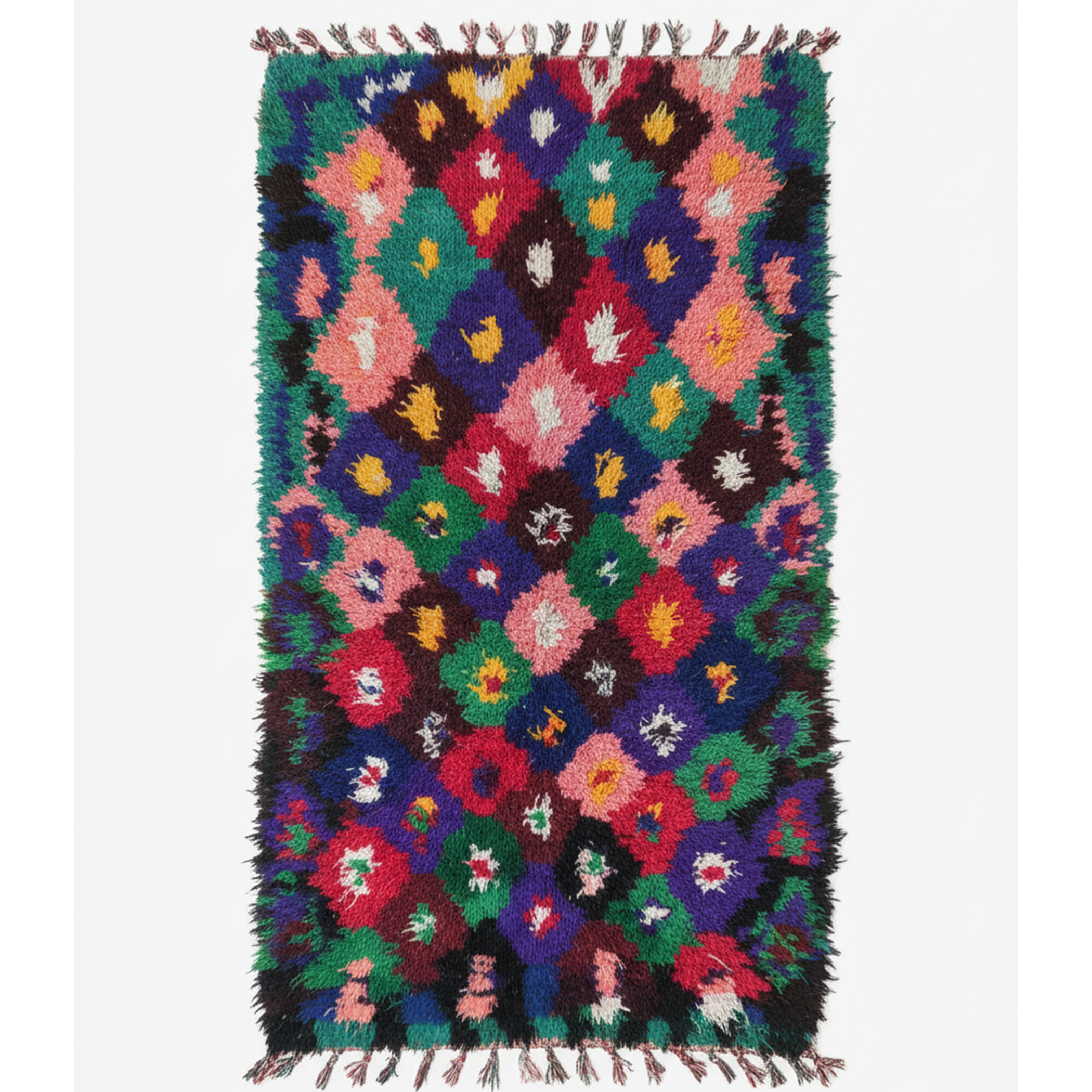 Vintage Moroccan Living Room Carpet , Authentic Hallway Rug, Colorful Runner Rug – Handmade Wool Carpet | 3.3 x 9.3 ft (1 x 2.85 m) | Green, Purple & Pink Boho Décor