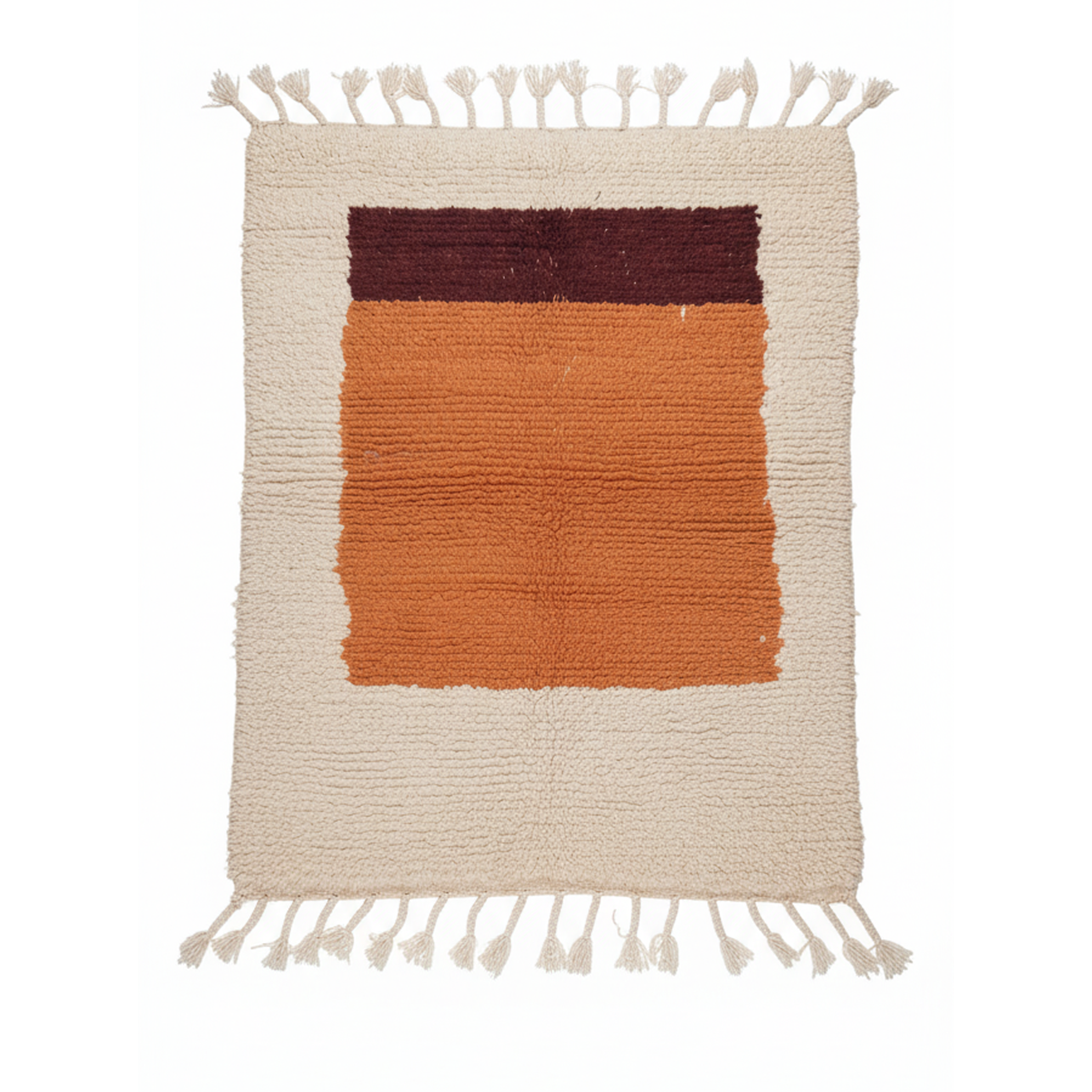 Handwoven Moroccan Bohemian Rug – 3.2’ × 5.2’ (100 × 160 cm) | High-Pile Wool Accent Rug | Terracotta & Burgundy