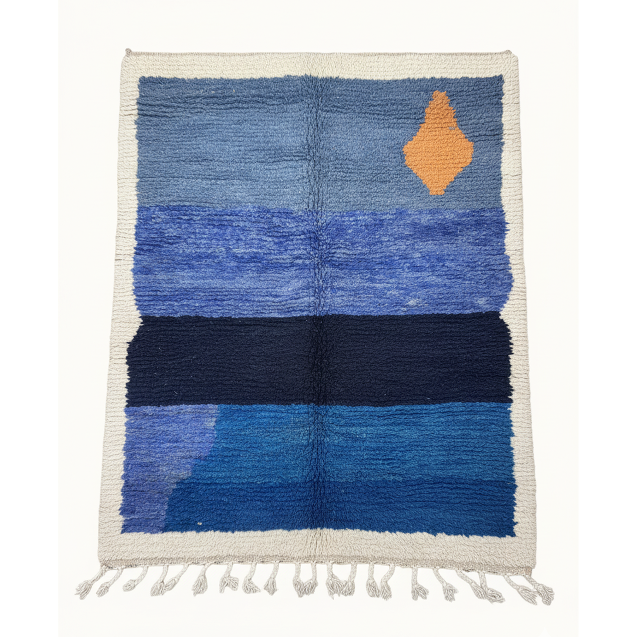 Handcrafted Moroccan Beni Ourain-Style Rug – Plush Blue & Orange Color Block | 4.8’ × 5.6’ (170 × 145 cm) | Modern & Contemporary Accent Rug