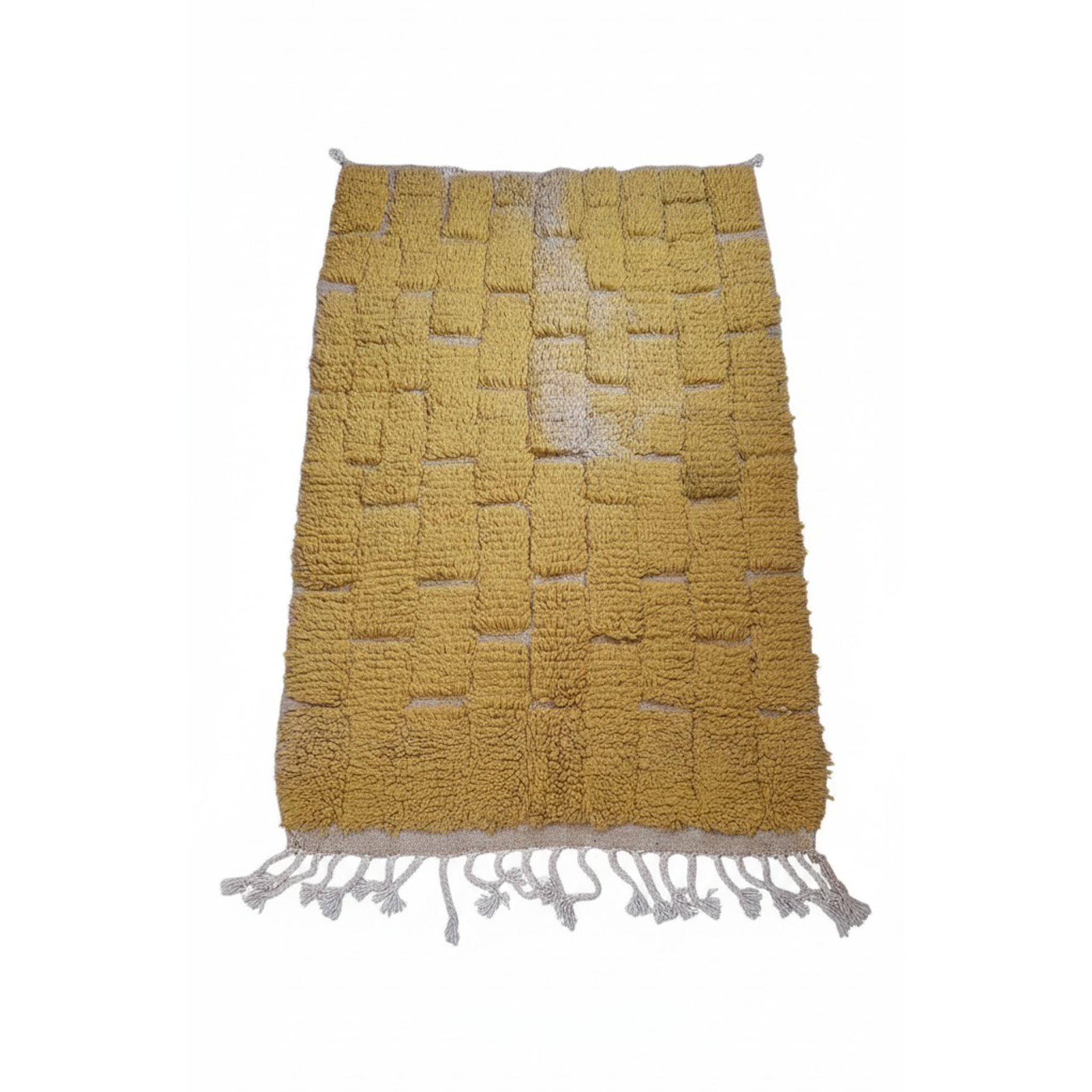 Handmade Carpet - Moroccan Yellow Runner Rug – Brick Pattern Rug for living room | 4.6 x 3.0 ft (1.4 x 0.9 m) | Vintage Modern Style for Hallways, Bedrooms & Entryways