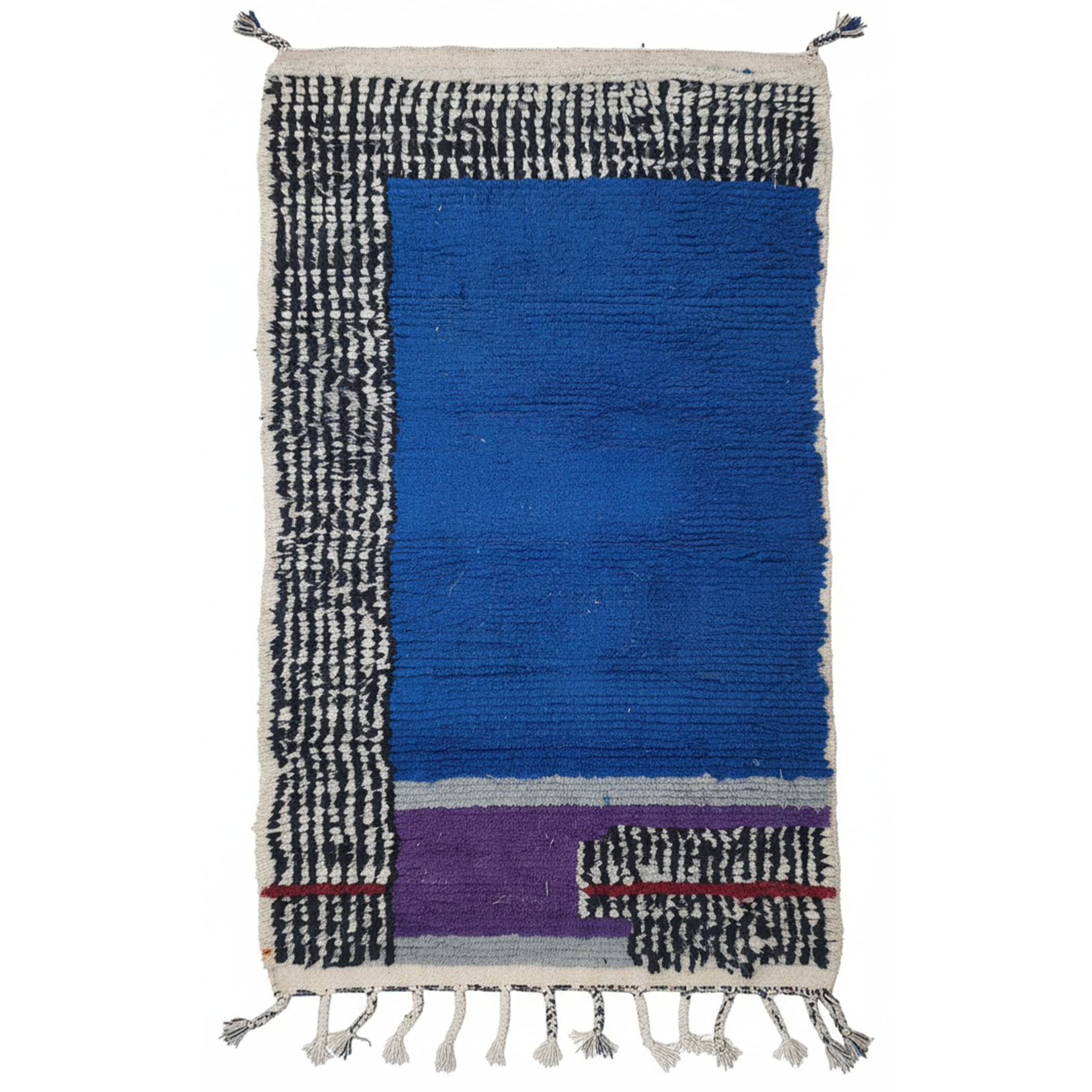 Gorgeous Blue area Rug , Purple living room carpet - Handmade Moroccan Runner Rug – Black & White Wool with Geometric Pattern | 3.3 x 7.5 ft (1 x 2.3 m) | Bedside Rug , Hallway Runner Rugs & Modern Boho Rug