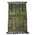 Handmade Moroccan Wool Area Rug – Olive Green with Black Line Pattern | 6.9 x 3.9 ft (2.1 x 1.2 m) | Modern Boho Living Room, Bedroom & Hallway Carpet
