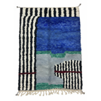 Handcrafted Moroccan Berber Rug – Vibrant Blue & Grey Abstract | 5’ × 7’ (150 × 215 cm) | Modern Boho Statement Rug