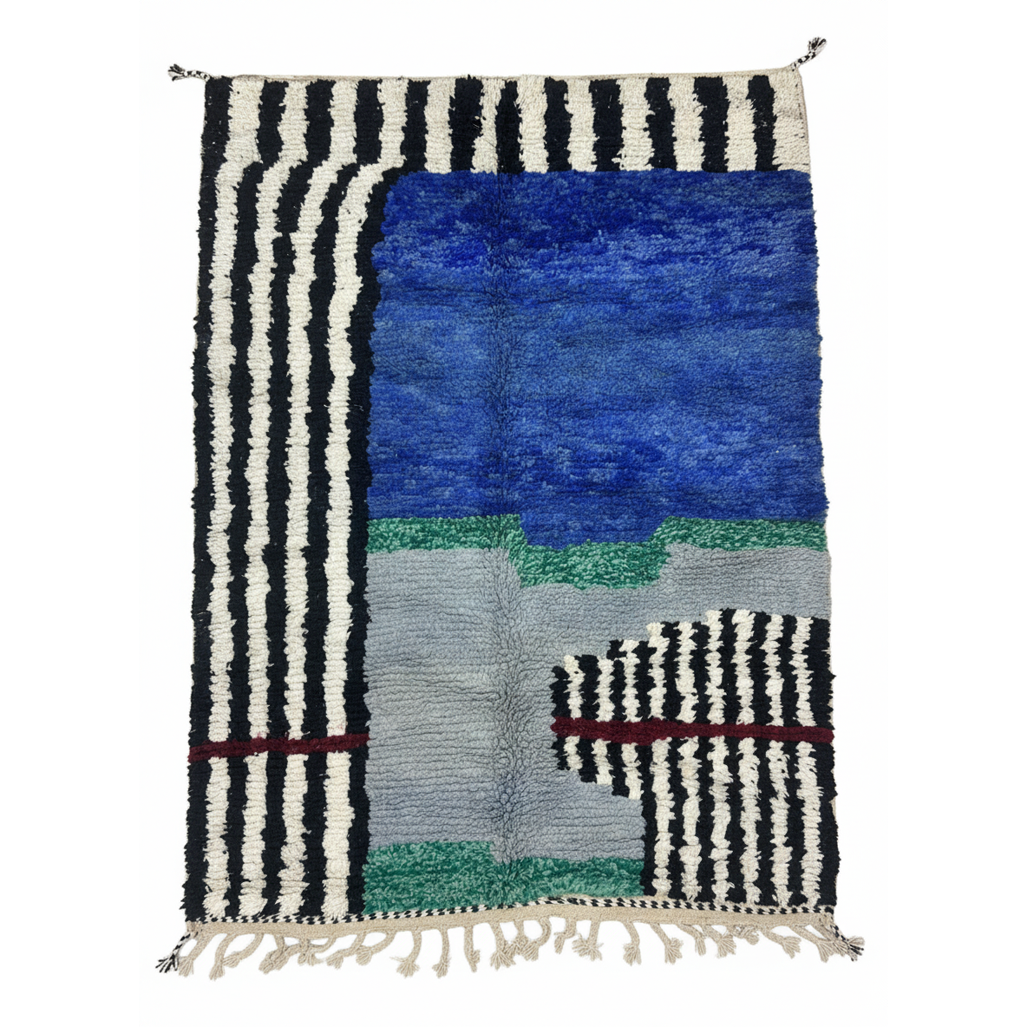 Handcrafted Moroccan Berber Rug – Vibrant Blue & Grey Abstract | 5’ × 7’ (150 × 215 cm) | Modern Boho Statement Rug