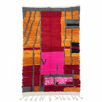 Handcrafted Moroccan Rug – Vibrant Pink, Red & Orange Geometric Design | 2.8’ × 4.9’ (85 × 150 cm) | Modern Berber Accent Rug