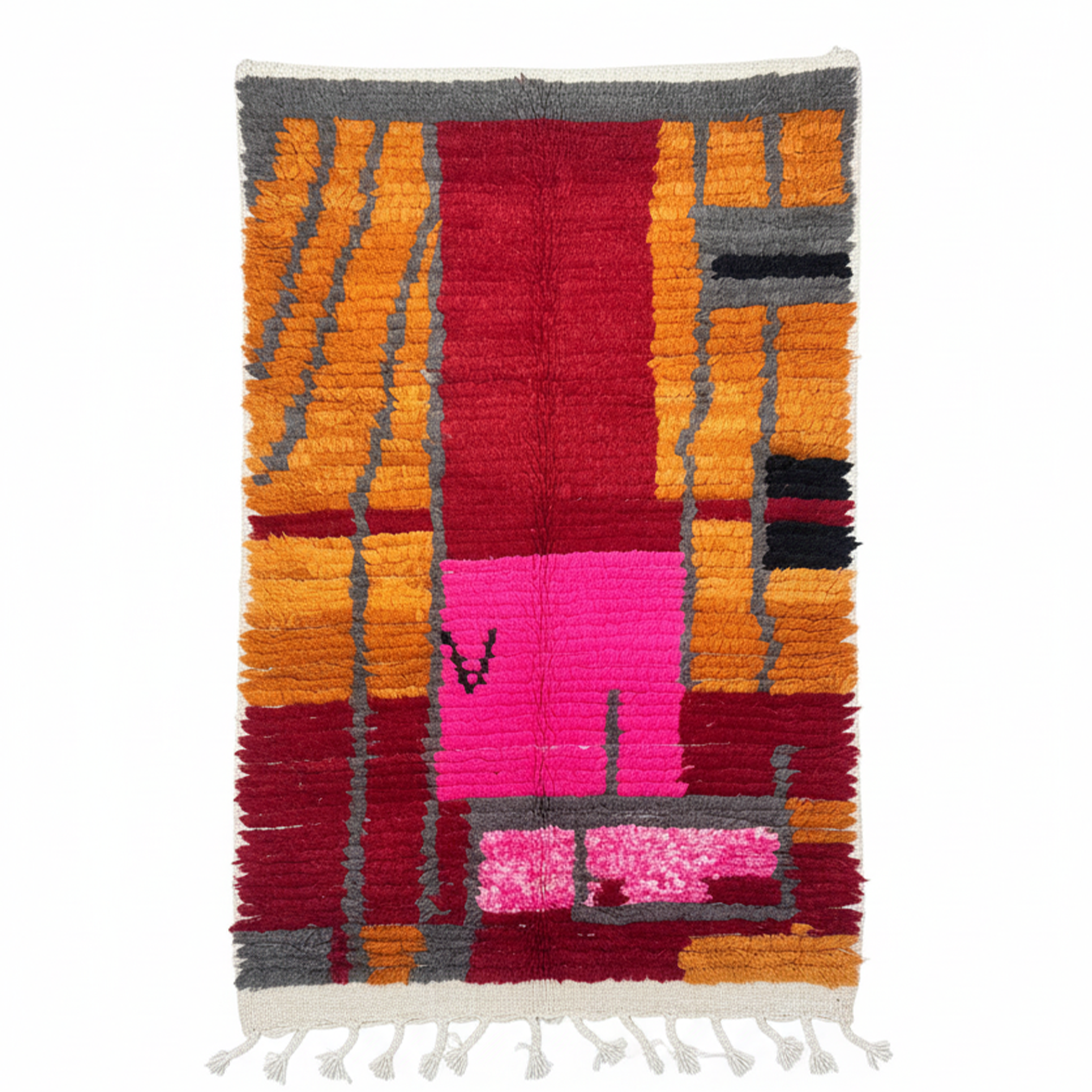 Handcrafted Moroccan Rug – Vibrant Pink, Red & Orange Geometric Design | 2.8’ × 4.9’ (85 × 150 cm) | Modern Berber Accent Rug