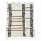 LUXURY Moroccan Area Rug , Handmade White Berber Rug with linene patern and gold Details.