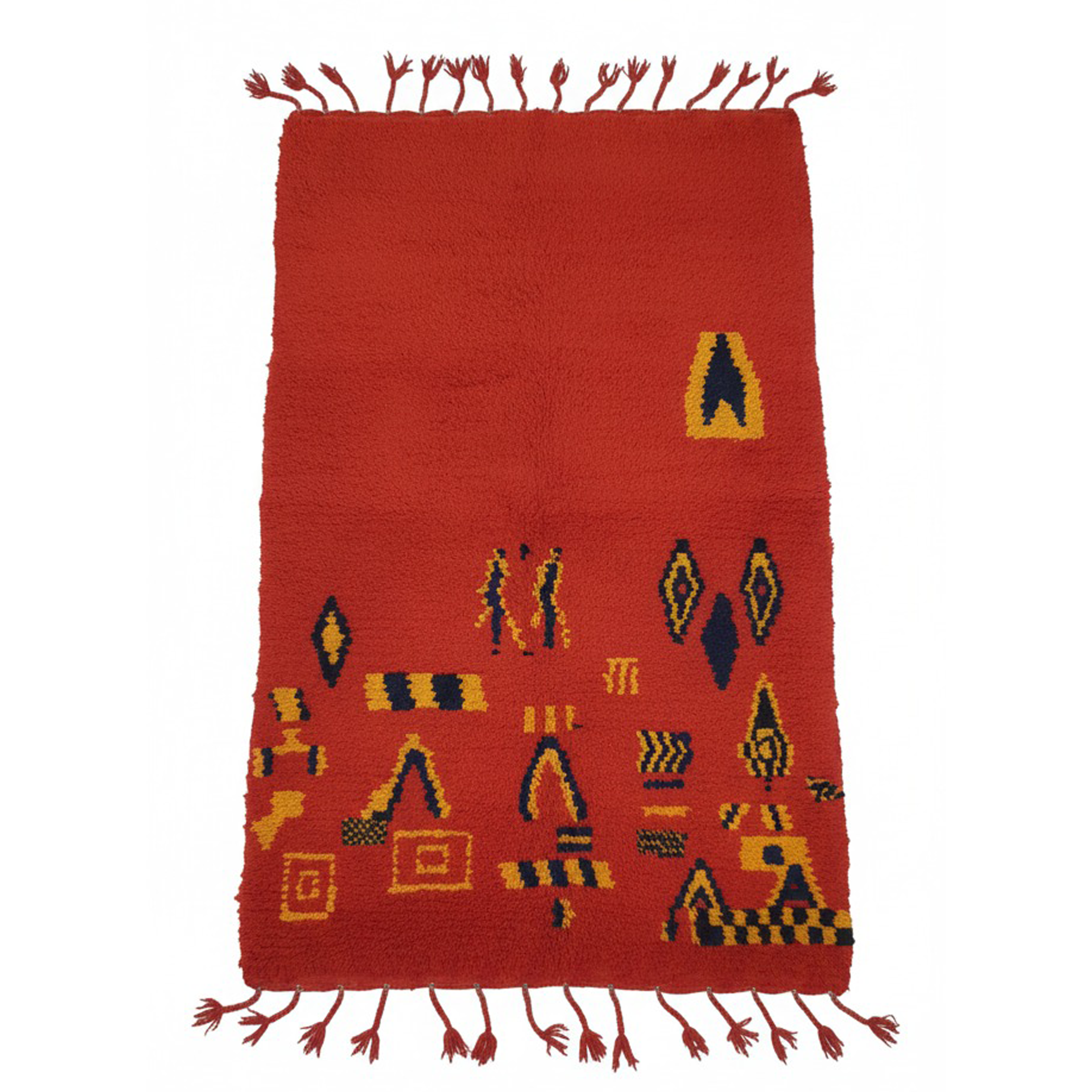 Vintage Handmade Moroccan Wool Rug – Royal Red with Yellow & Black Berber Pattern | 6.6 x 3.9 ft (2 x 1.2 m) | Authentic Tribal Carpet for Living Room & Bedroom