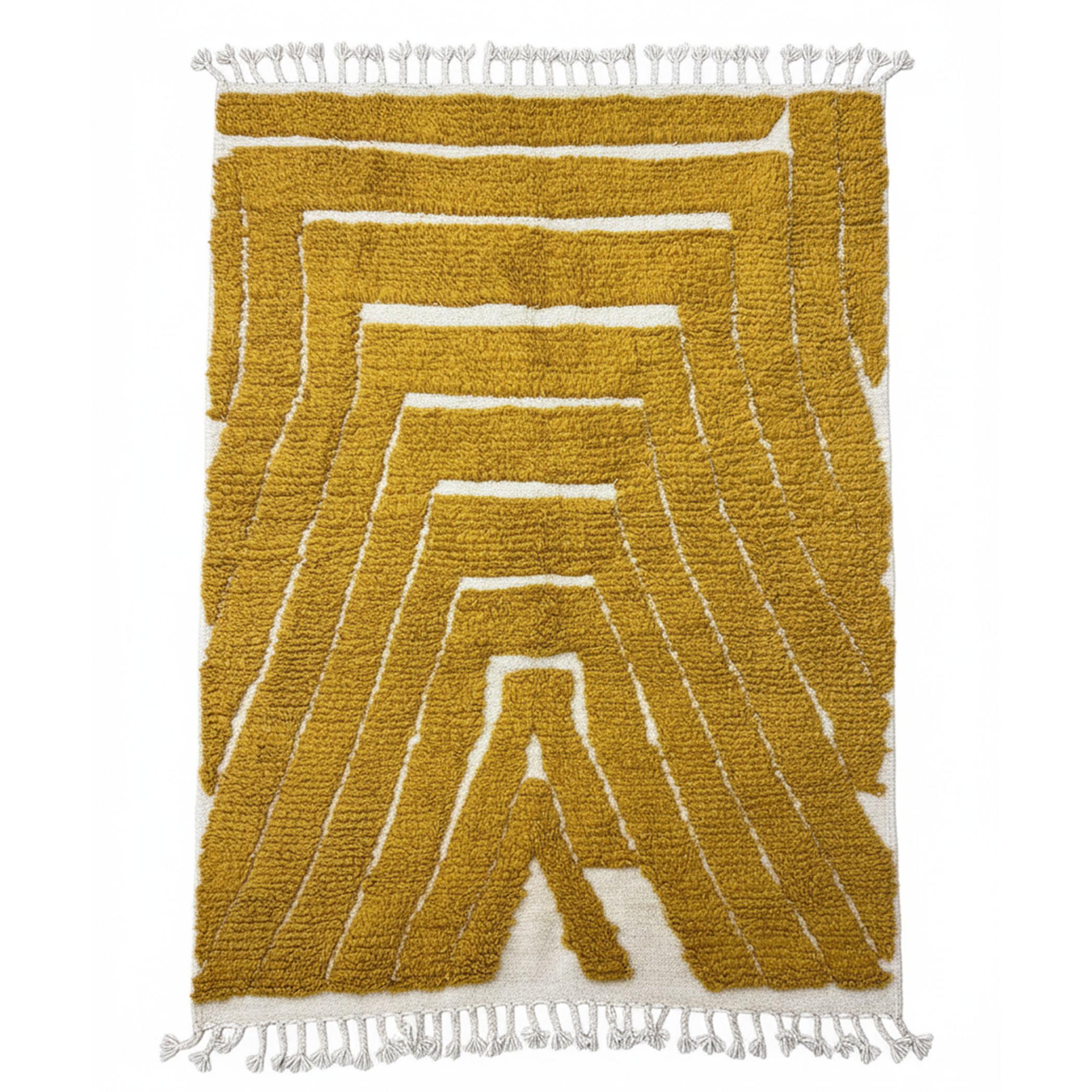 Handcrafted Moroccan-Style Area Rug – Mustard Yellow & Cream Geometric Design | 4’ × 6’ (120 × 180 cm) | Modern Boho Accent Rug