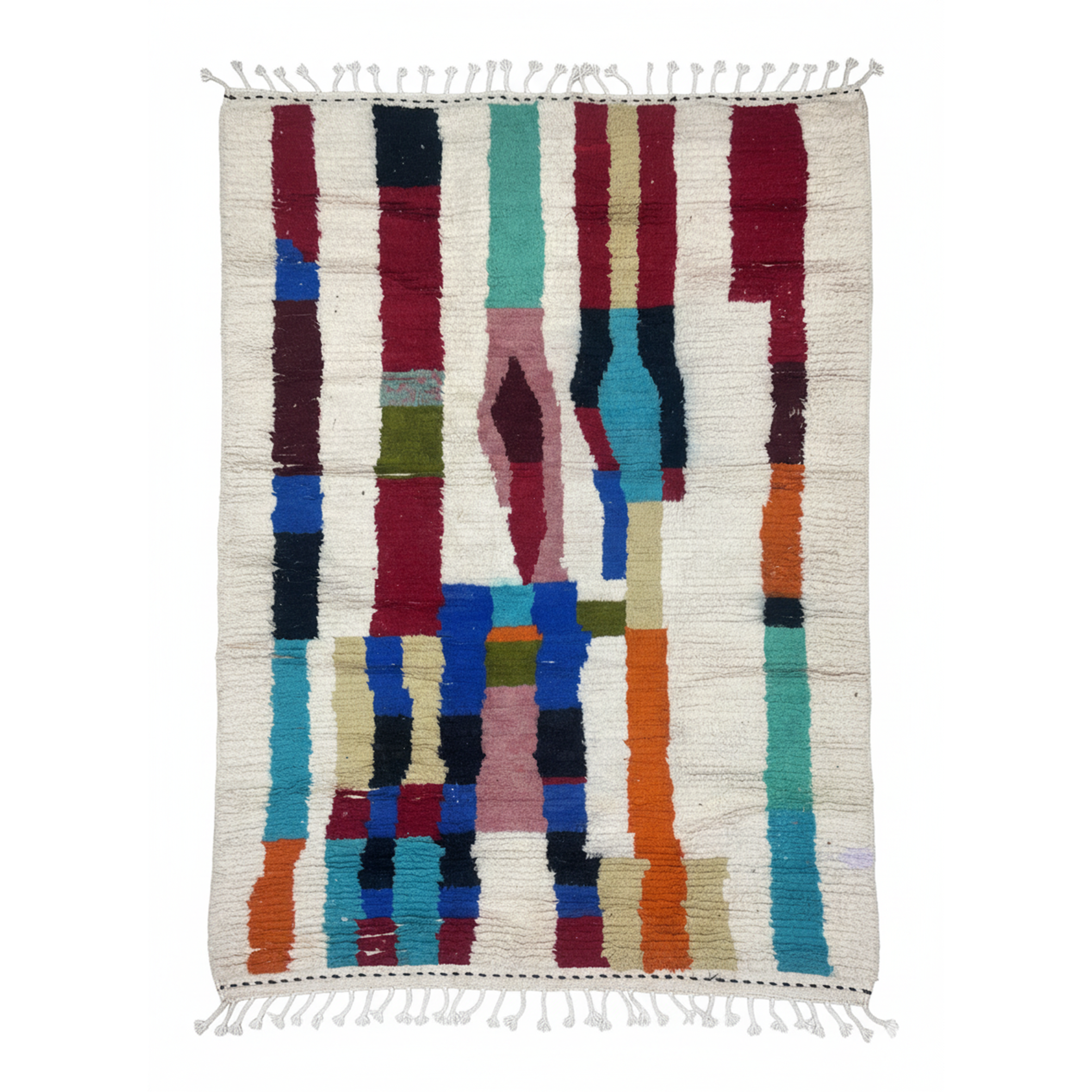 Handcrafted Moroccan Berber Rug – Cream Base with Multicolor Abstract Design | 6’ × 9’ (180 × 280 cm) | Plush Wool