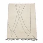 Handmade Moroccan Beni Ourain Rug – Minimalist Geometric Black & Ivory Design | 6.9’ × 8.5’ (210 × 260 cm) | Plush Wool Area Rug