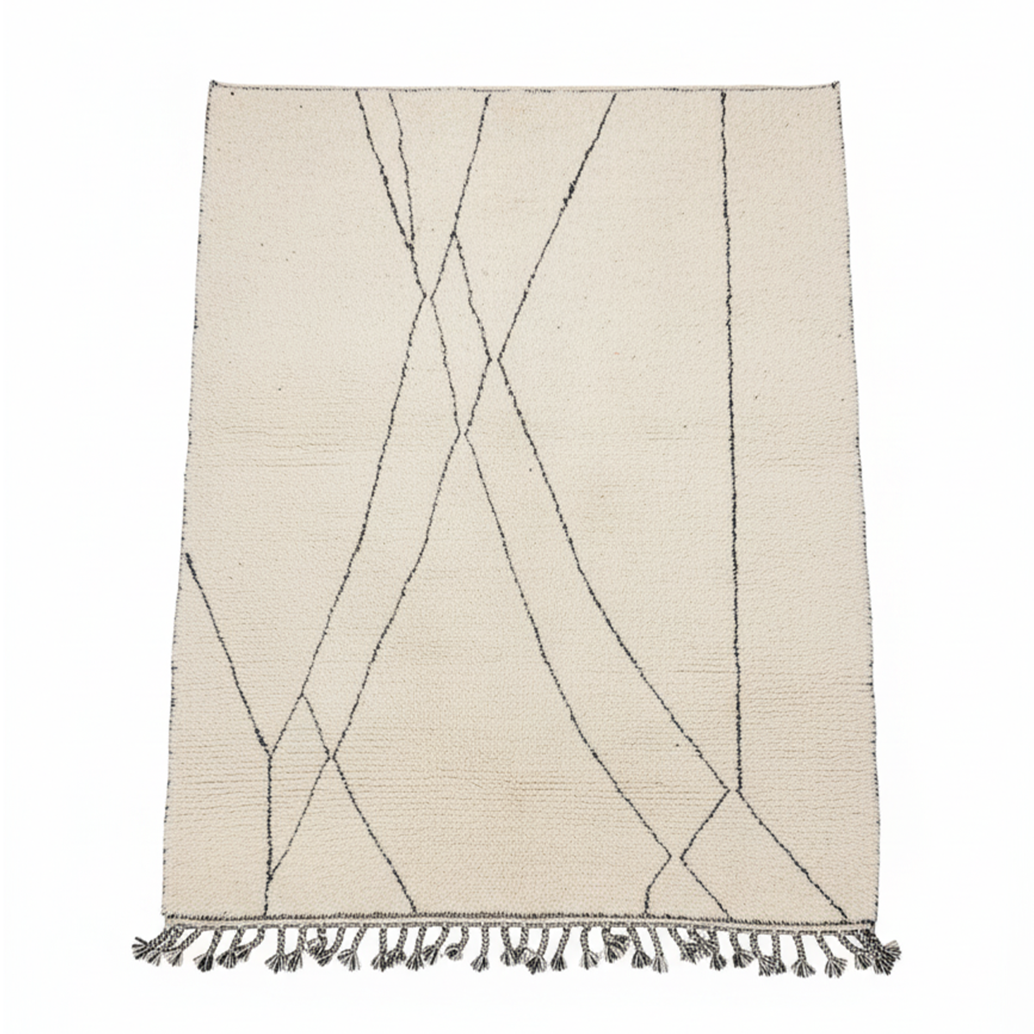 Handmade Moroccan Beni Ourain Rug – Minimalist Geometric Black & Ivory Design | 6.9’ × 8.5’ (210 × 260 cm) | Plush Wool Area Rug