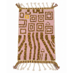 Handcrafted Moroccan Rug – Dusty Pink & Ochre Geometric-Shag Design | 2.7’ × 4.2’ (82 × 128 cm) | Boho Wool Accent Rug
