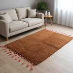 Handcrafted Moroccan Berber Rug – Rust & Coral High-Pile Wool | 3.9’ × 6’ (120 × 185 cm) | Plush Accent Rug