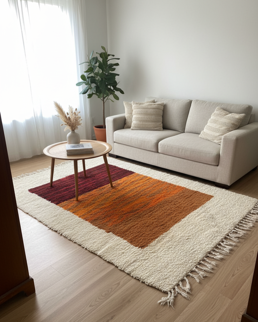 Handwoven Orange/Red Area Rug – Moroccan Luxury Berber Rug 6.5’ × 8.2’ (182 × 250 cm) | Medium-Pile Wool Rug, Orange Room Rug | Desert Sunset Design