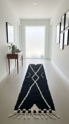 Handcrafted Moroccan Berber Runner Rug – Black & Cream Geometric | 2’ × 9.5’ (60 × 290 cm) | Modern Boho Hallway Runner