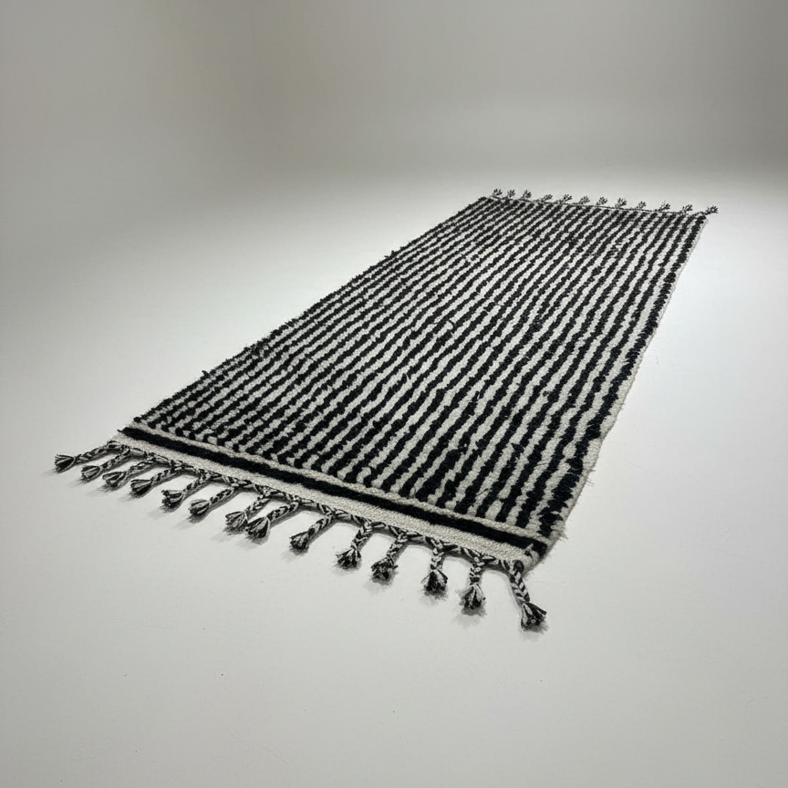 Handmade Runner Rug – Modern Wool Carpet Linen Black and White Hallway & Entryway Rug | 1.5 x 2 m (5 x 6.6 ft)