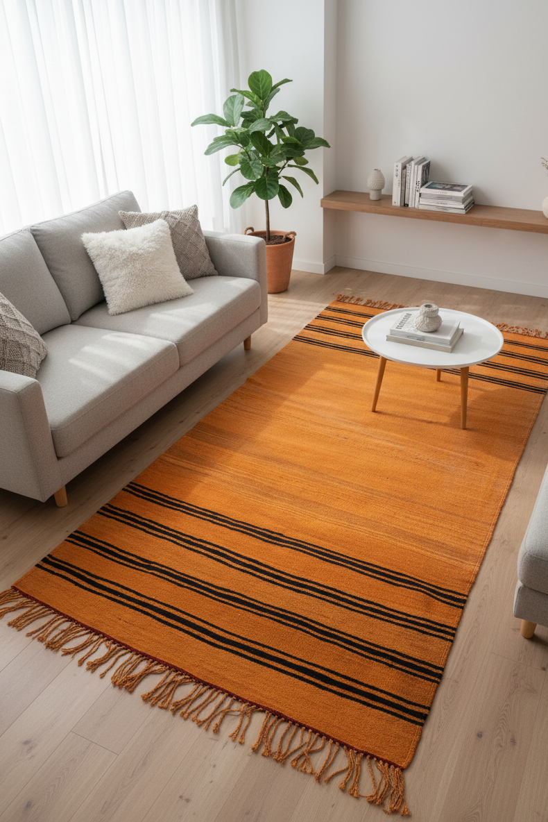 Vintage Handmade Rug, Orange Carpet Moroccan Handira Rug – Large Berber Wool Carpet | 5.2 x 8.5 ft (1.6 x 2.6 m) | Boho Living Room & Orange Décor